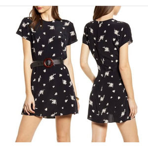 Something Navy Women's Easy Flirty Mini Dress S Black Etch Flowers Floral